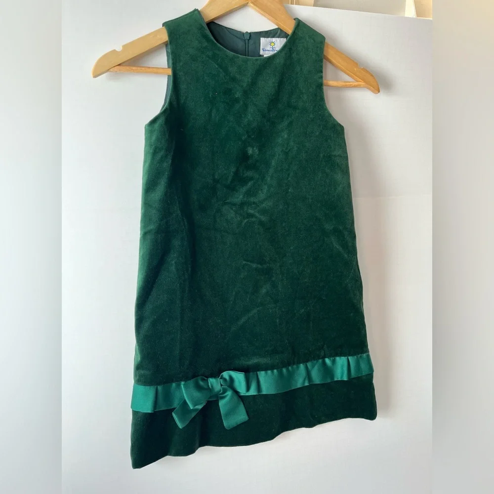 Florence Eiseman Dark Green Velvet Dress with Satin Bow Girls 6 Holiday Dress